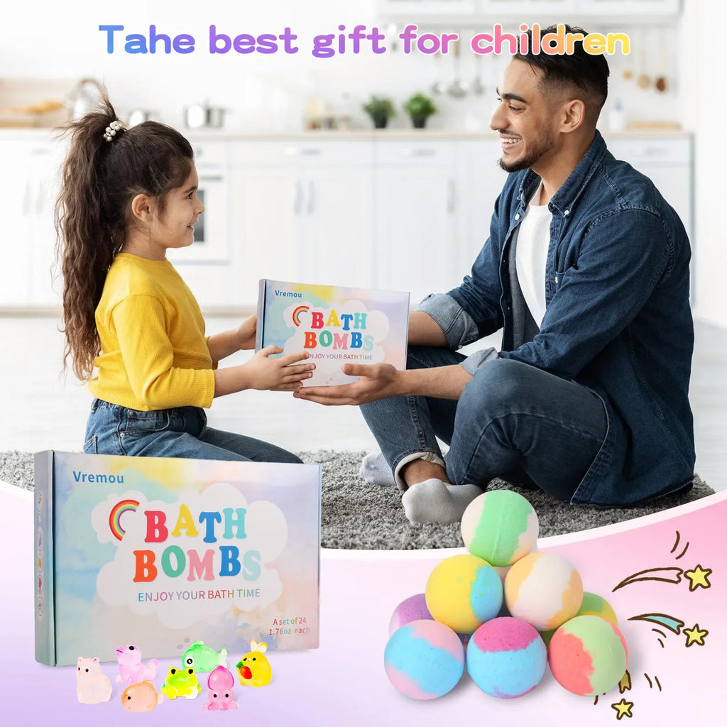 15Pack/24Pack Bath Bombs for Kids with Surprise Inside, Natural Organic Kids Bubble Bath Fizzy for Girls Boys