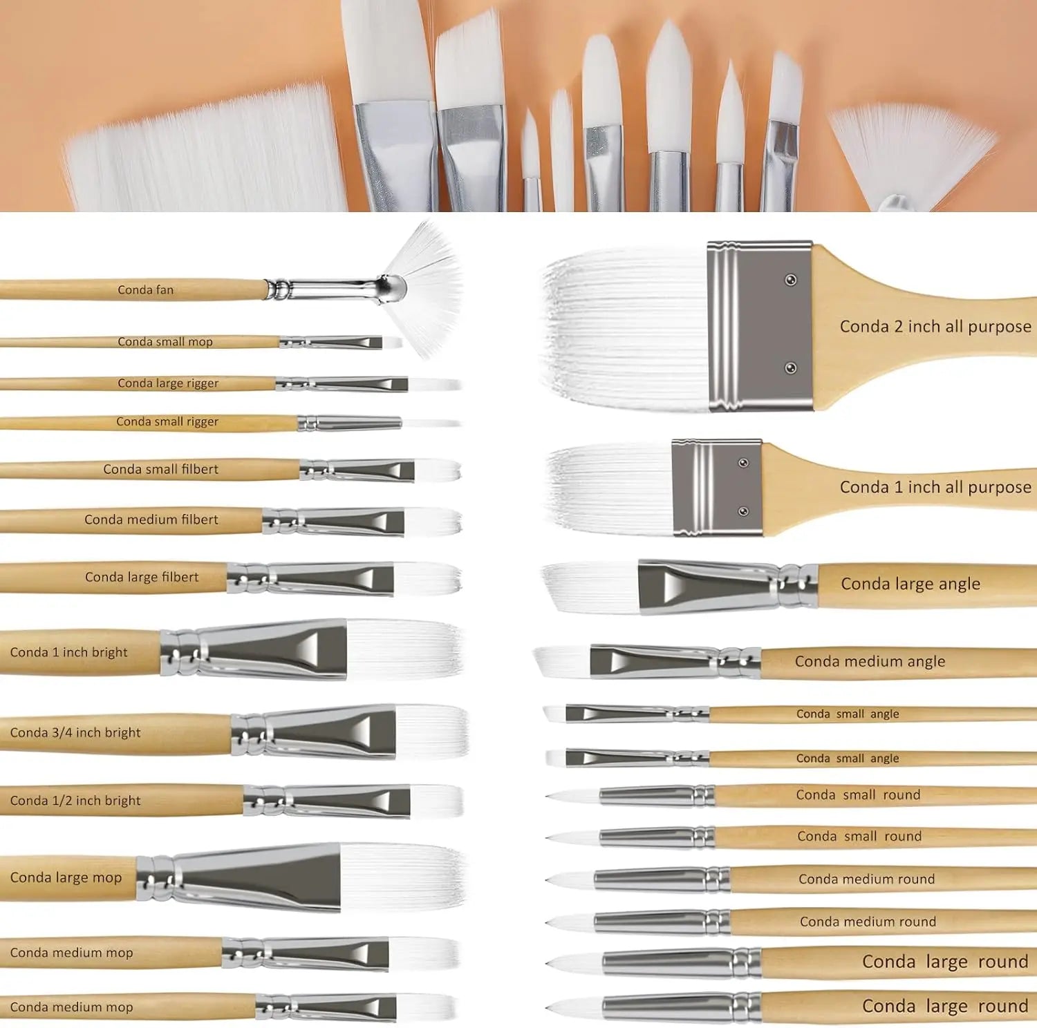 Professional Paint Brush Set 24 Piece For Oil Acrylic Watercolor