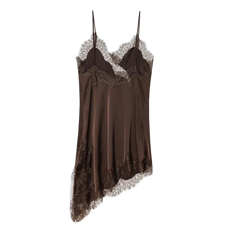 MUJER Lace Slip Mini Dress Women Satin Backless Summer Dress Woman Asymmetric Party Women's Dress Sexy Beach Dresses for Women