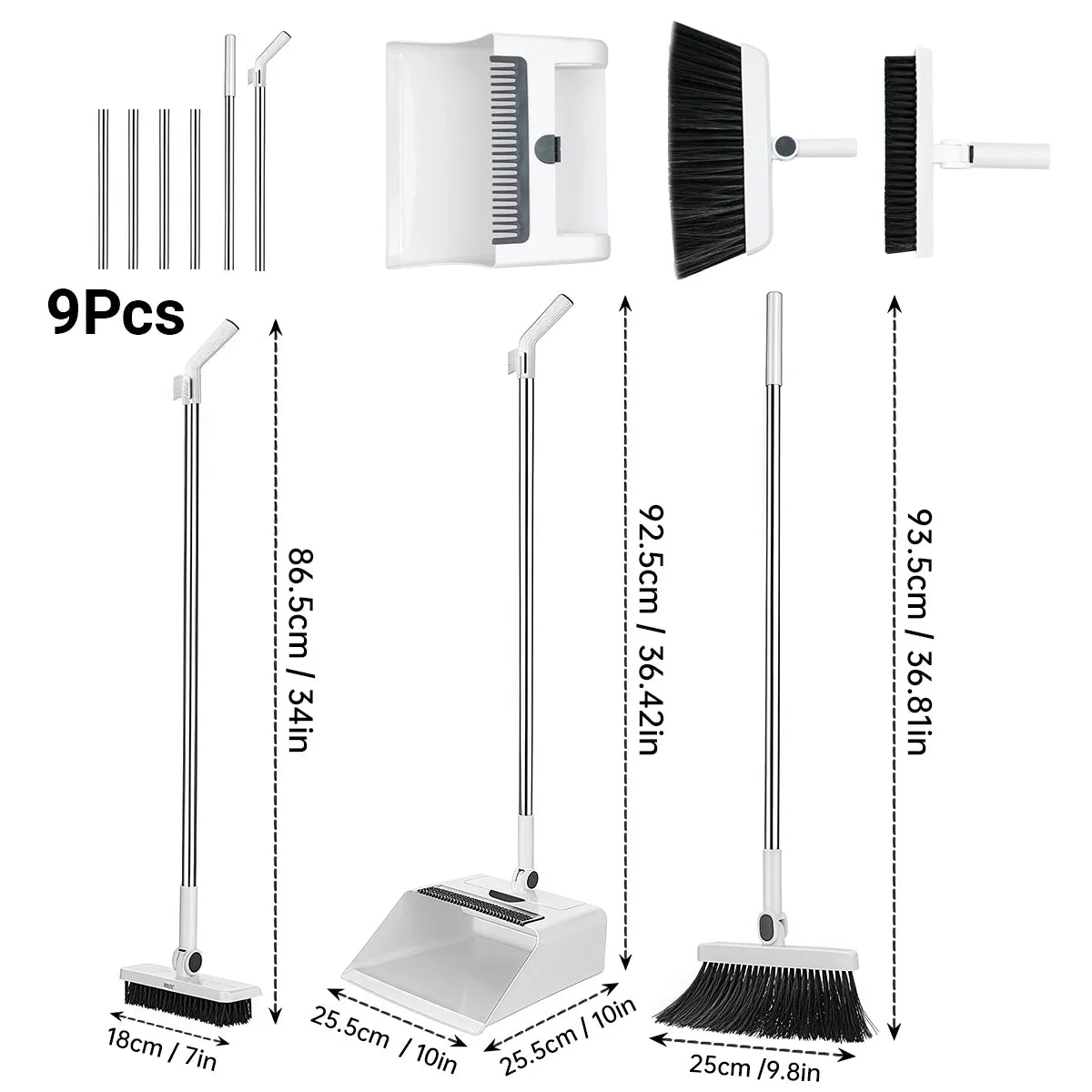 3 In 1 Broom And Dustpan Set With Ergonomic Handle