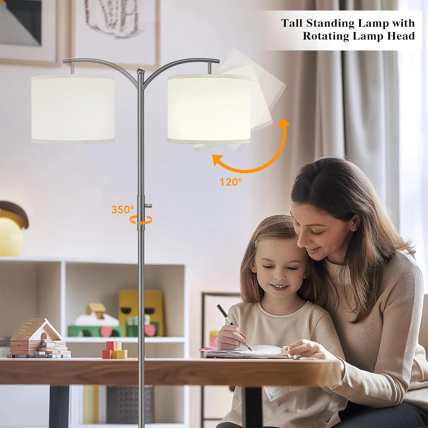 Dimmable Arc Floor Lamp With Linen Shade Stepless Dimming