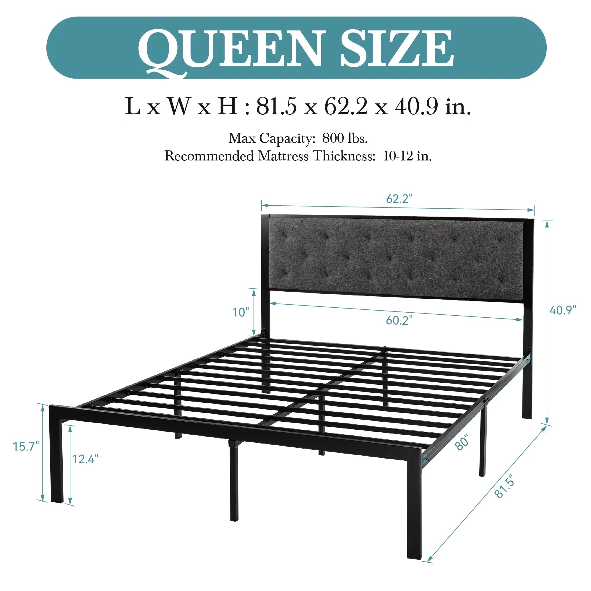 HOOMICH Metal Bed Frame With Upholstered Headboard Linen
