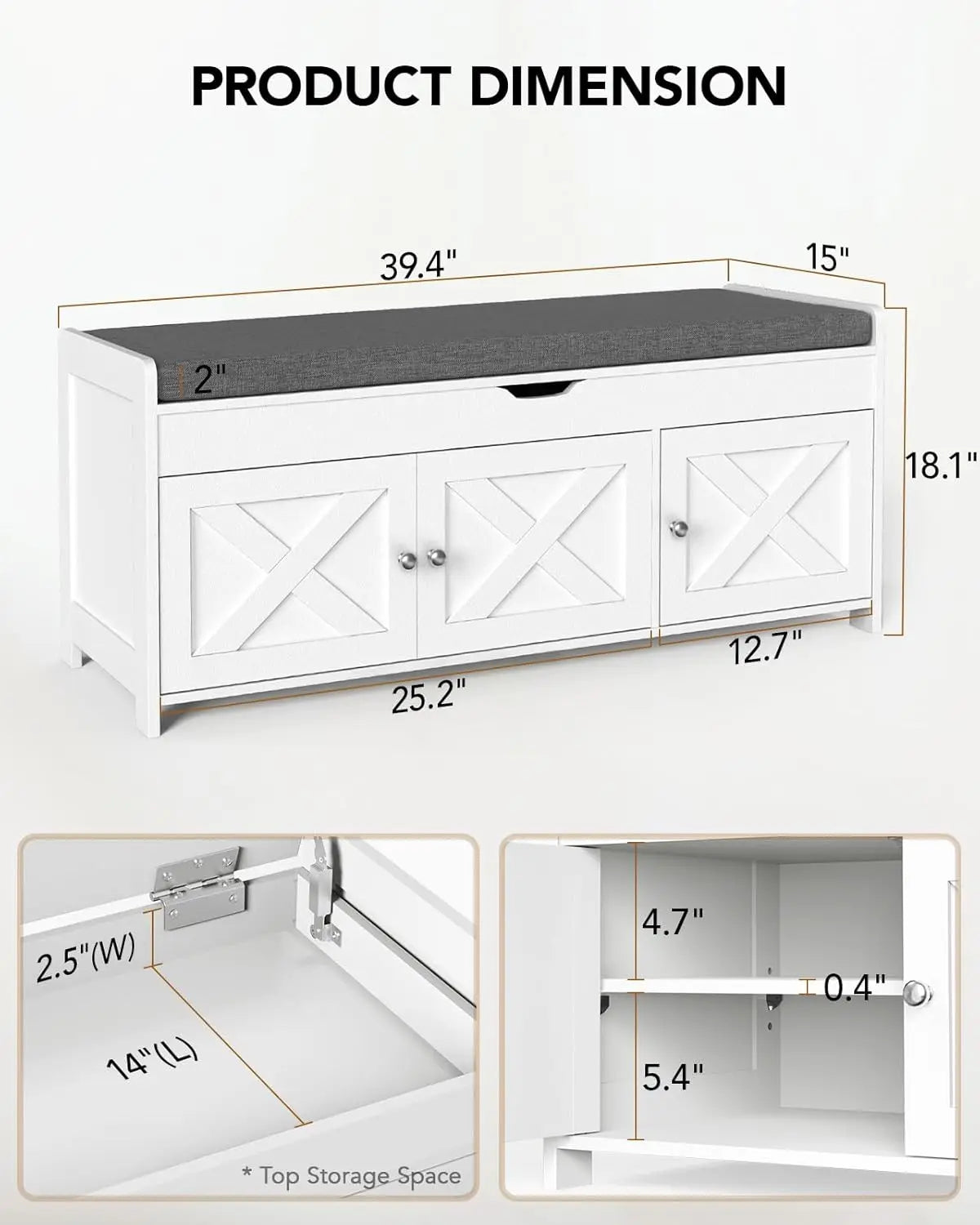 Shoe Storage Bench With Cushioned Seat And Lift Top