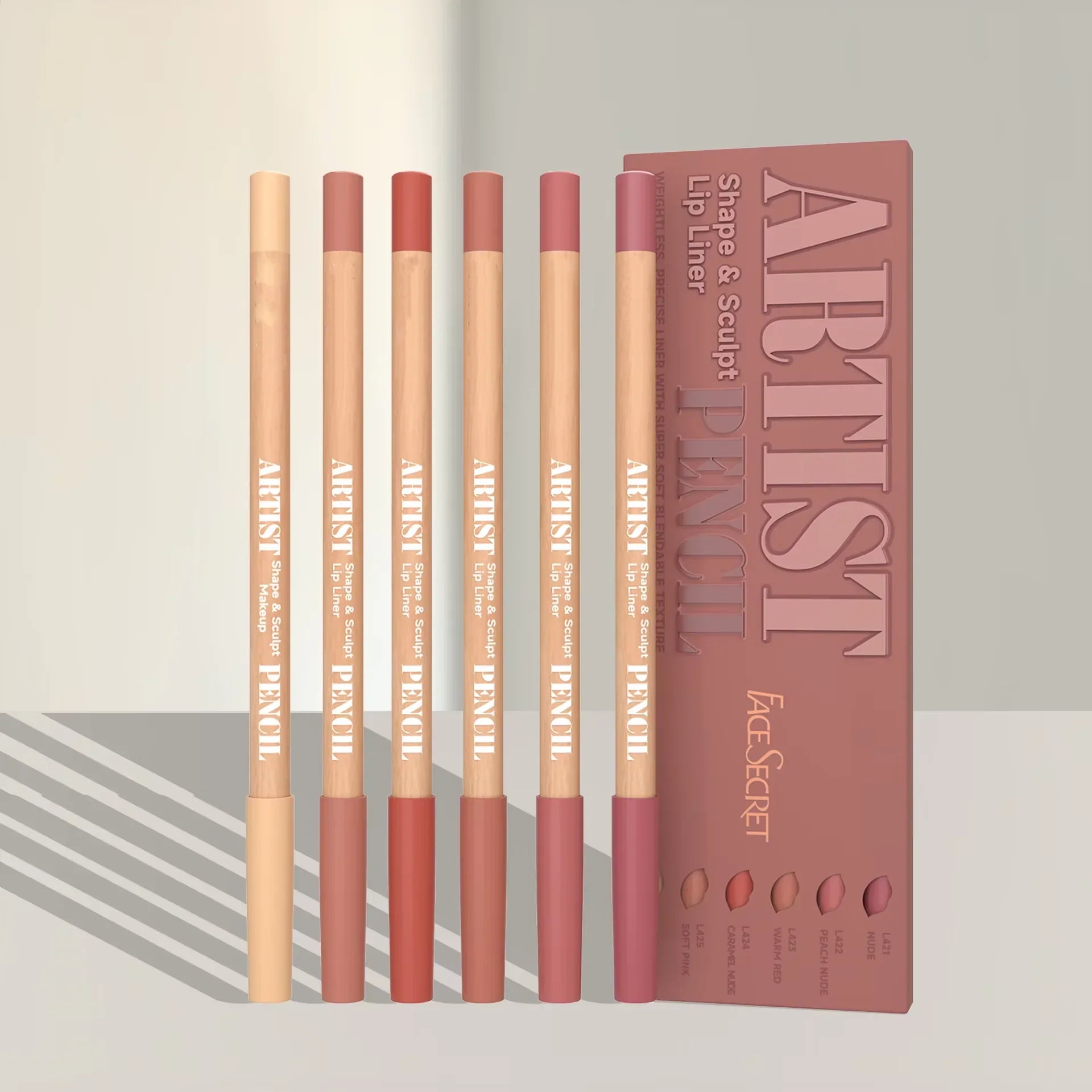 Face Secret Artist Shape Sculpt Lip Liner Pencil Set, Weightless Precise Liner with Super Soft Blendable Texture Matte Soft