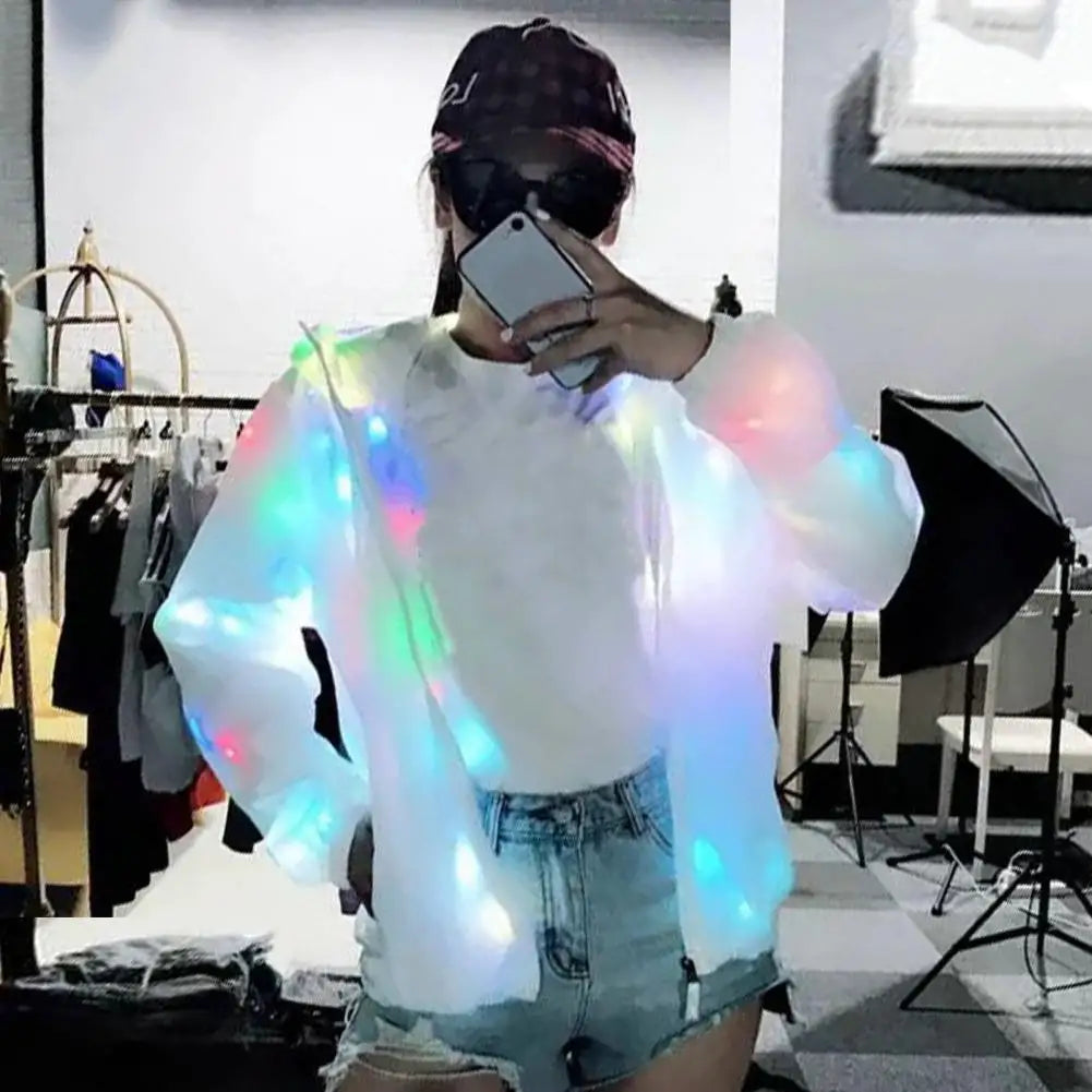 Hooded Light-up Jacket Glow Jacket Led Hooded Jacket Vibrant Colors Long Sleeve Pockets for Clubbing Concerts Dancing Parties