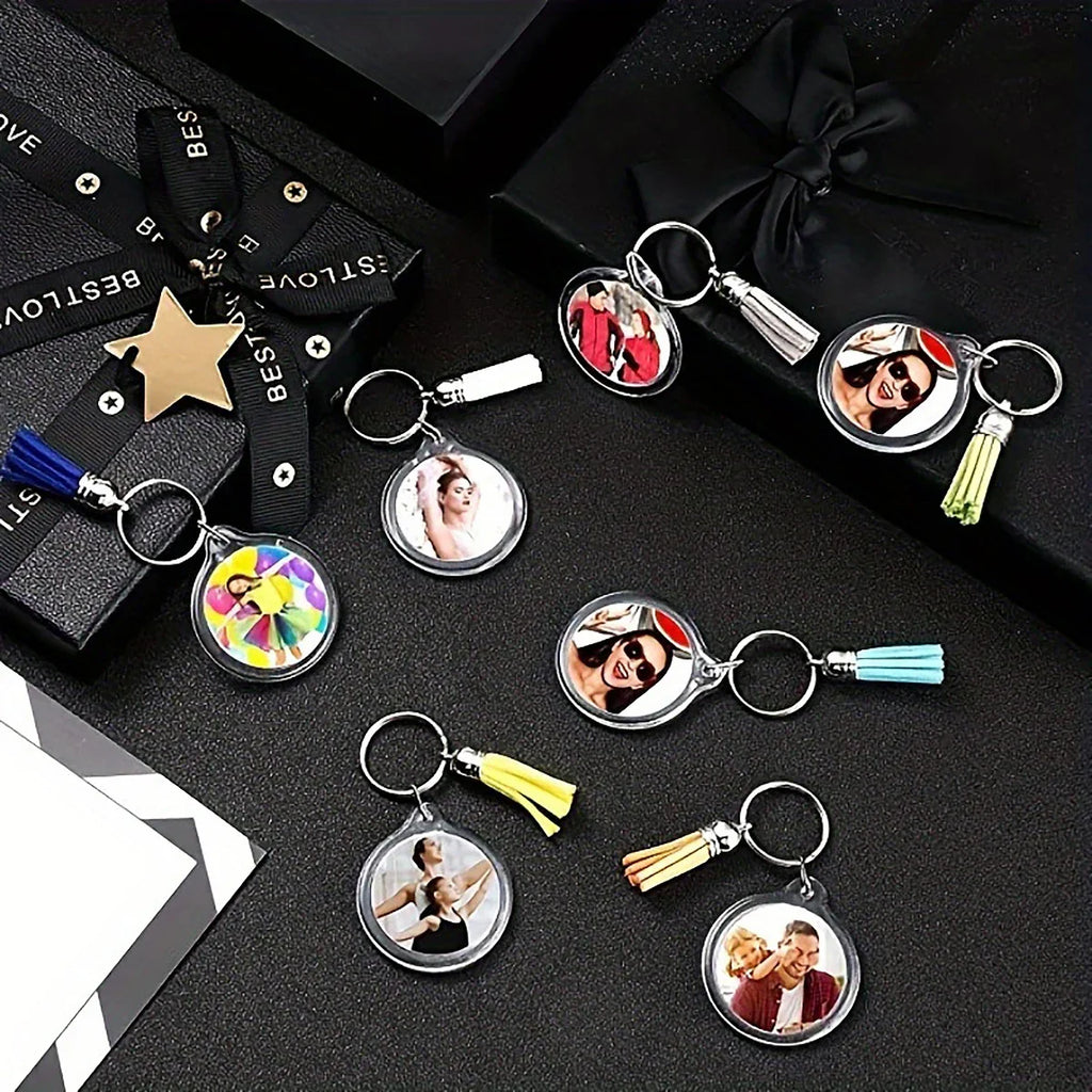 10pcs Transparent Photo Frame Keychain Tassels Snap-In Custom Insert Photo Acrylic Blank Keyring Clear Blank Picture Pendant