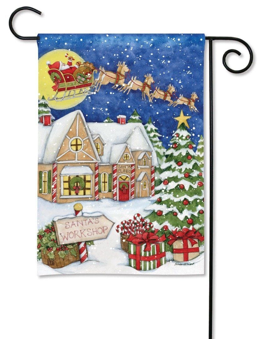Santa's Workshop Garden Flag 2 Sided Christmas