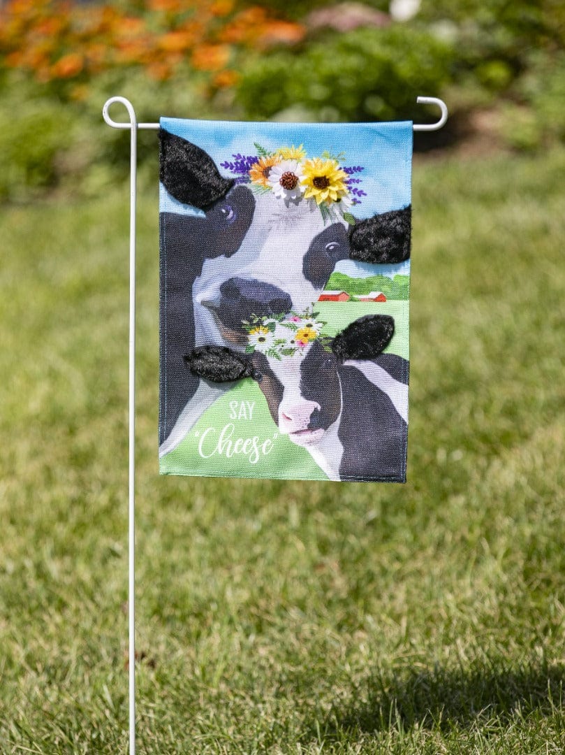 Say Cheese Cows Garden Flag 2 Sided Burlap