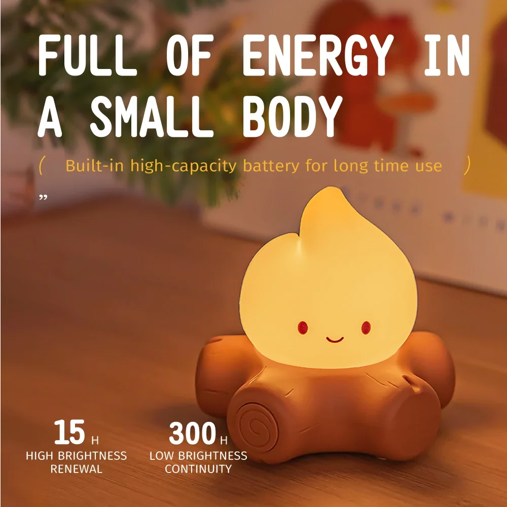 Flame Stump Night Light LED Fire Stake Night Light White Noise Night Light Cute Ambient Light Interior Decoration Gifts for Kids