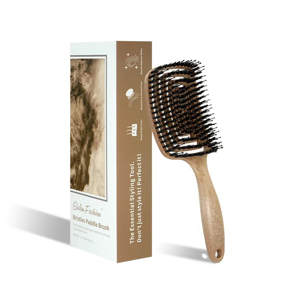 1PC Boar Bristle Detangling Hair Comb Hollow Out Hair Brush Anti-Static Scalp Massage Hairbrush Salon Styling Tools For Gifting