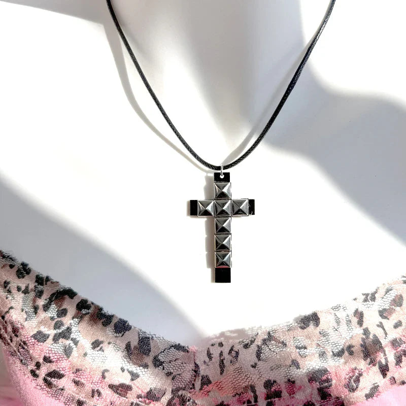 Rivet Cross Pendant Necklace | Punk Gothic Fashion Jewelry for Women