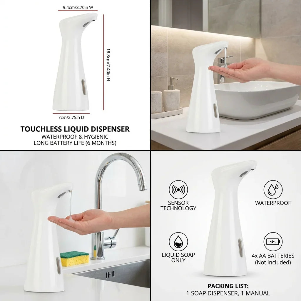 White Automatic Sensor Hand Soap Dispenser Smart Wash Handpiece High Quality ABS Waterproof for Bathroom