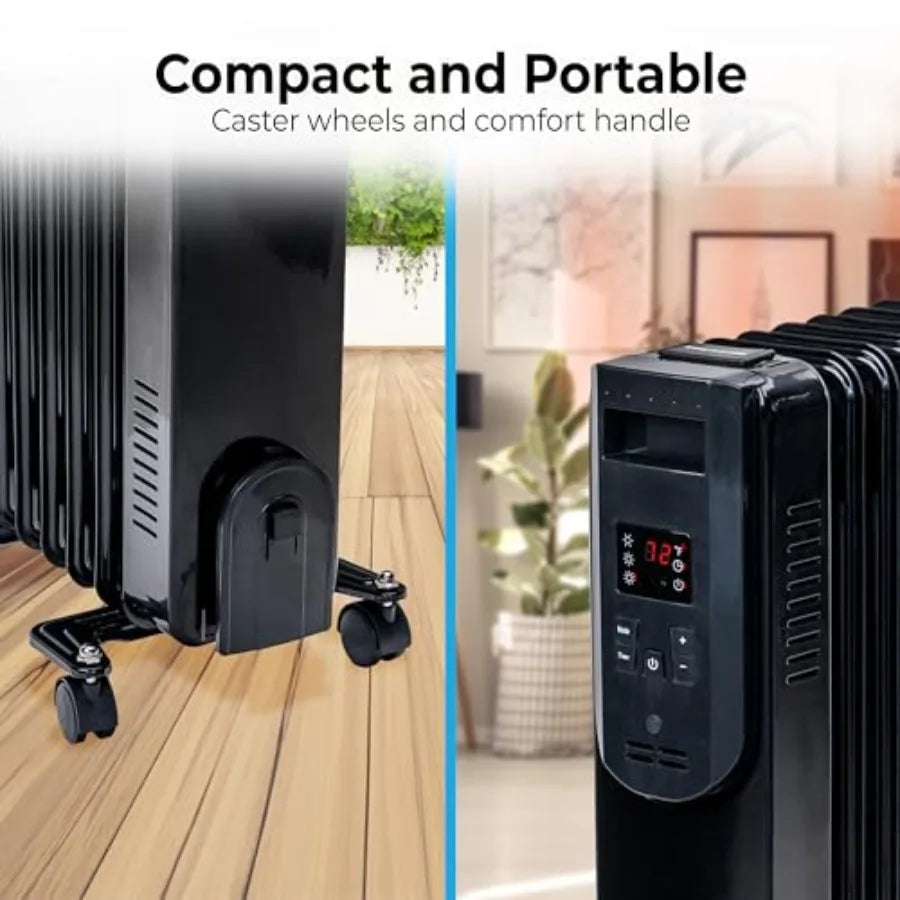 Digital Oil-Filled Radiator Heater With Remote And 12-Hour Timer Portable