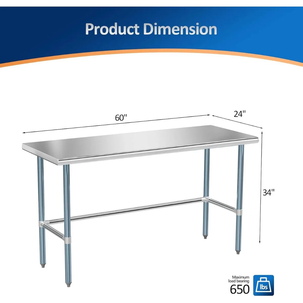 Stainless Steel Open Base Prep And Work Table For Restaurant