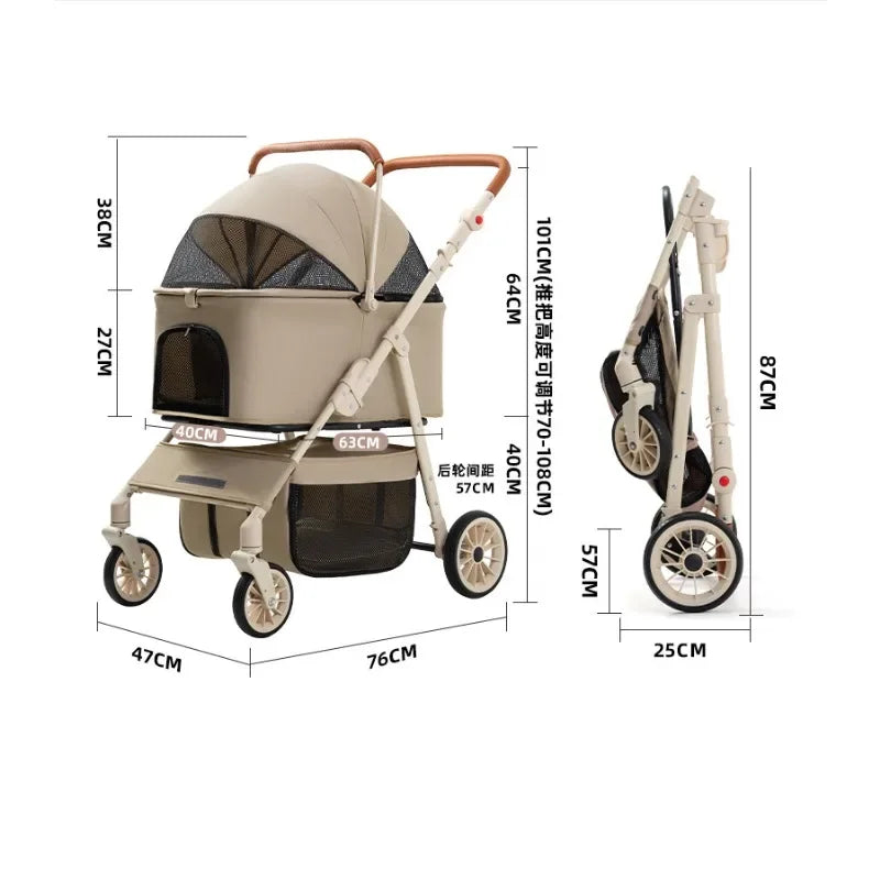 3-in-1 Pet Stroller for Cats & Dogs Detachable Carrier Storage Basket One-Hand Fold & 4-Wheel Brakes cat carrier dog carrier