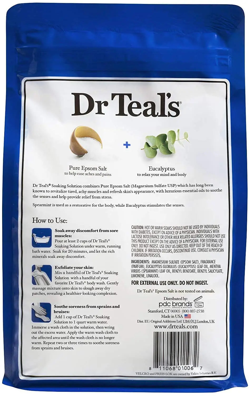 Epsom Salt Bath Soaking Solution, Eucalyptus and Lavender, 2 Count, 3lb Bags - 6lbs Total, Soothes Sore Muscles