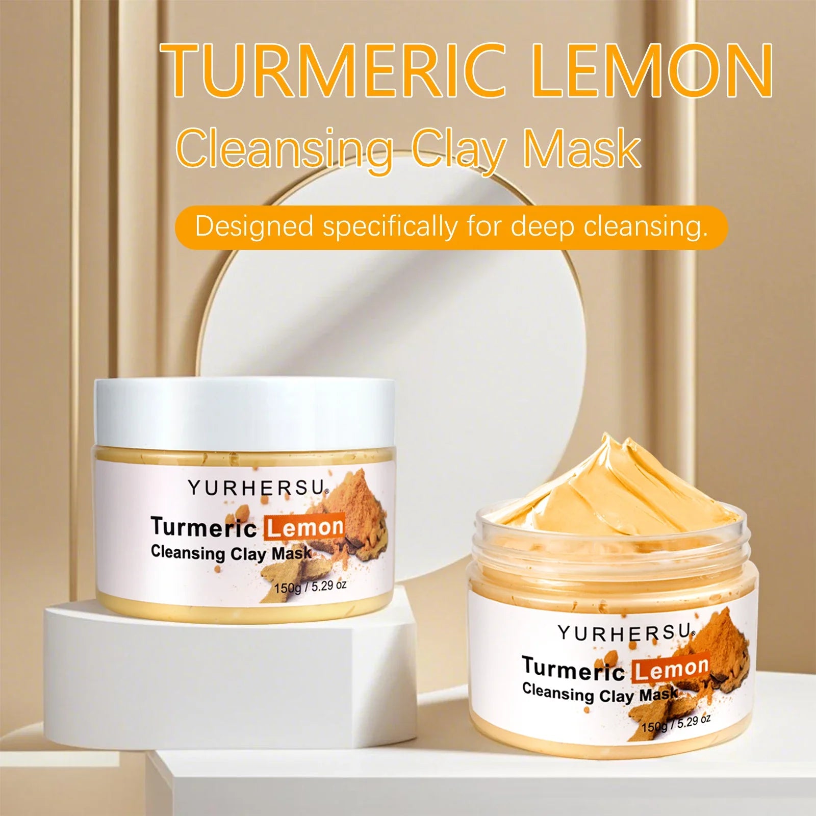 Turmeric and Lemon Deep Cleansing and Pore-Minimizing Clay Mask; Exfoliating and Brightening Clay Mask; Used for Skin Repair.