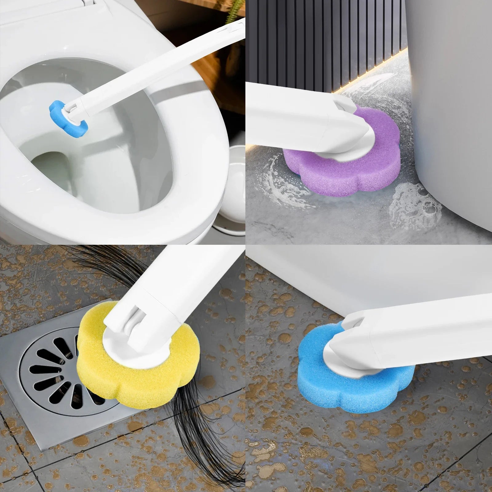 18-36Pcs Disposable Toilet Brush with Extended Handle Bathroom Toilet Brush Holder Cleaning Kit Replacement Head 360° Deep Clean