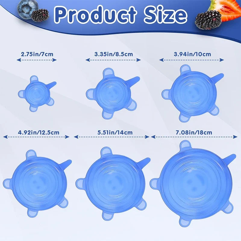 6Pieces Food Grade Silicone Stretch Lids for Food Storage Reusable Microwave Food Covers Bowl Covers For Cup Cans Jars YY121