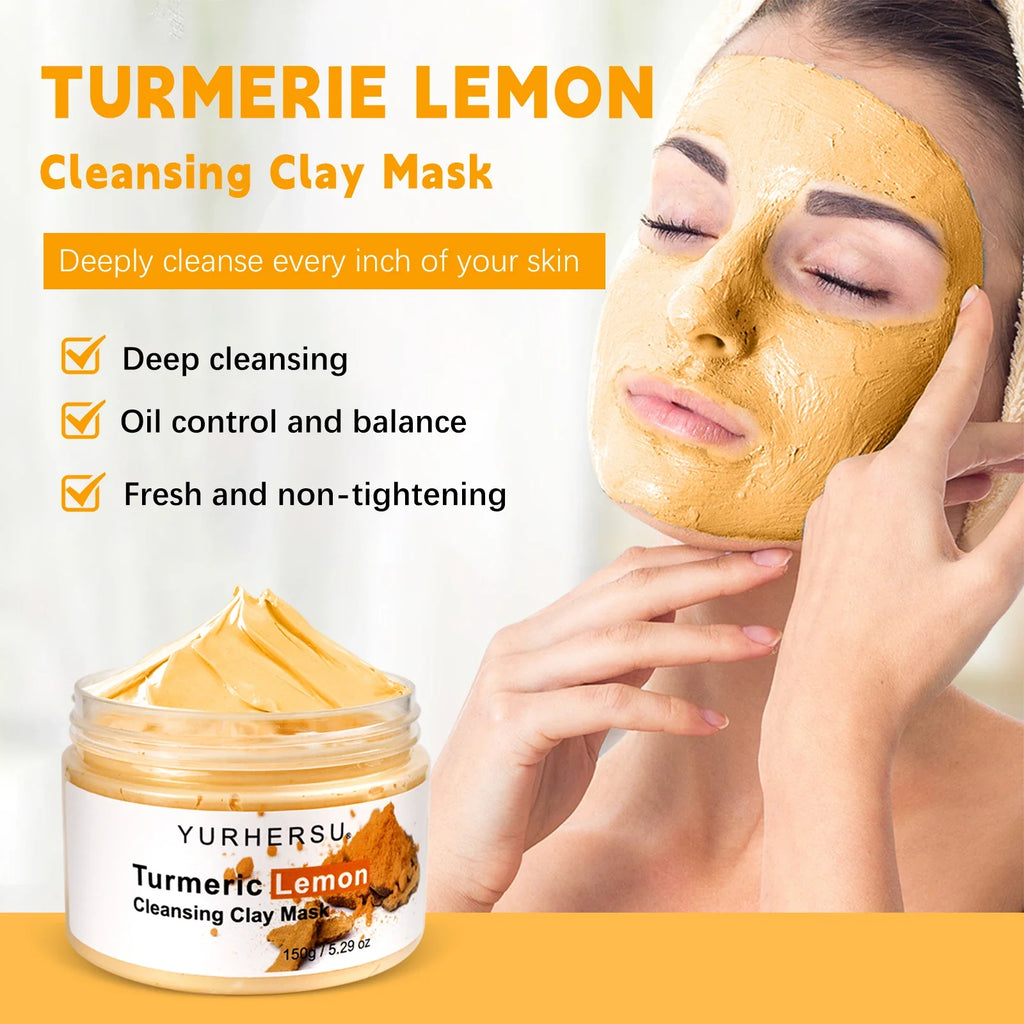 Turmeric and Lemon Deep Cleansing and Pore-Minimizing Clay Mask; Exfoliating and Brightening Clay Mask; Used for Skin Repair.