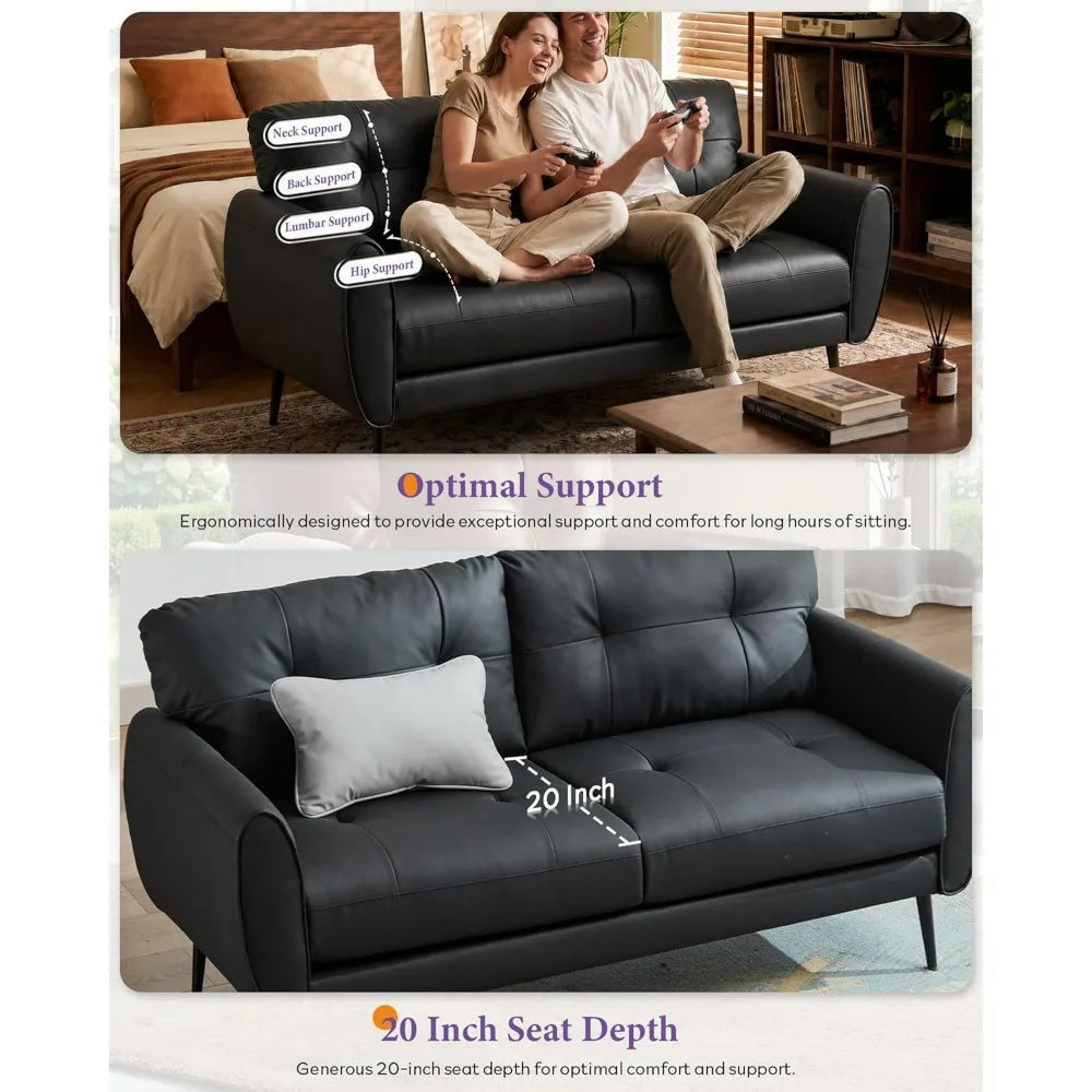 Tyboatle Faux Leather Loveseat Mid Century Modern Tufted Sofa