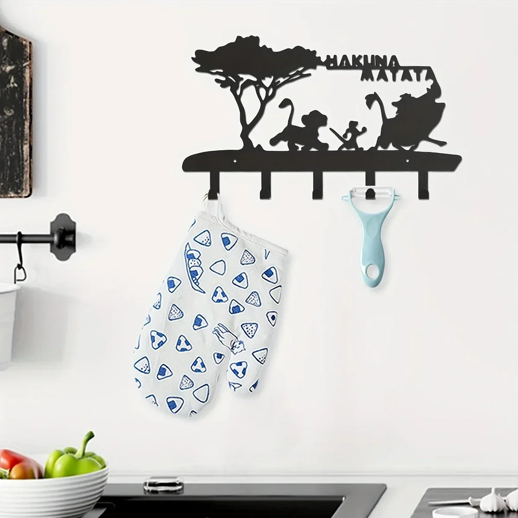 CIFBUY Key Holder Wall Mounted Key Hooks For Wall Decorative With 5 Hooks Black Metal Key Organizer Rack Hanger Iron Art Artwork