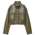 Women's Jacket Faux Leather Jacket Green Women's Demi-Season Jacket Outerwears Women's Autumn New In Coat Windbreaker Streetwear