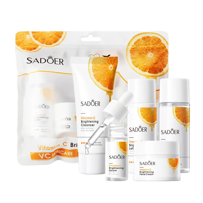 Orange Vitamin C Brightening Travel Kit 5-Piece – Hydrating Radiance-Boost Skincare Set for Fast Glow & Daily Moisture