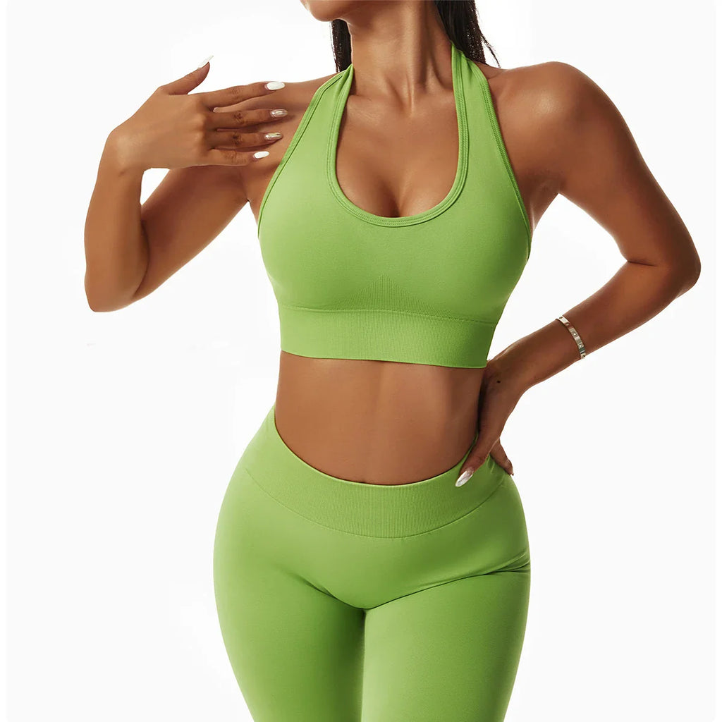 Sexy Halter Yoga Bra Gym Workout Push Up Running Sports Underwear Gathering Sports Vest Beautiful Back Fitness Top