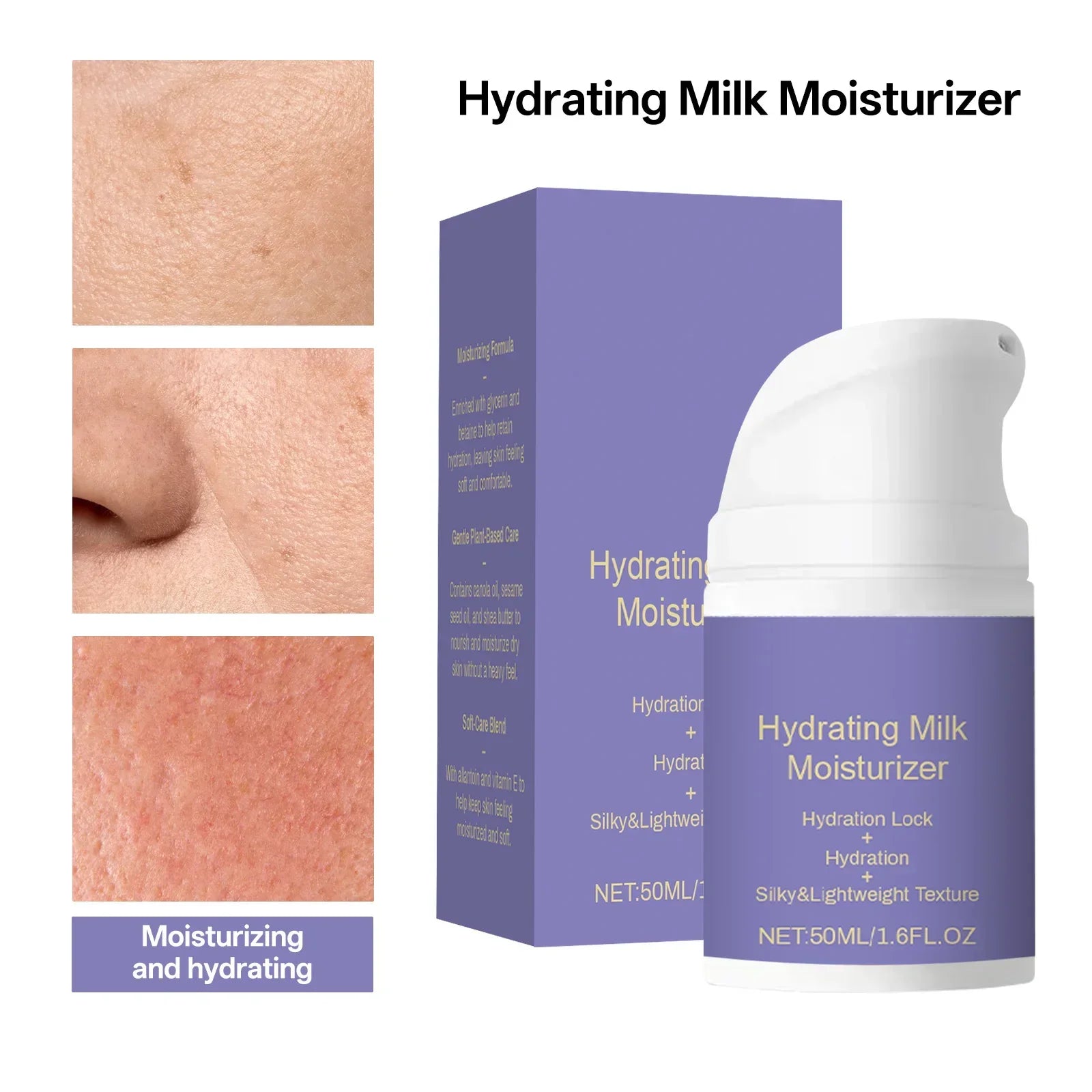 Hydrating Milk Moisturizer 50ml Deep Moisture Cream Shea Butter & Glycerin Repair Barrier Fade Fine Line Non-Greasy for All Skin