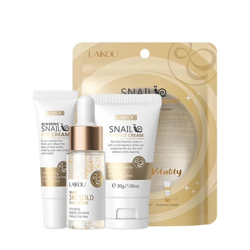LAIKOU Vitamin C Skin Care Sets 3pcs Face Cream Serum Eye Cream Moisturizing Anti Wrinkles Facial Care Kit