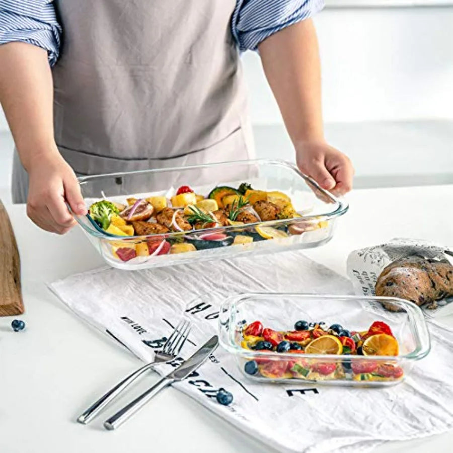 Deep Glass Baking Dish Set With Lids For Lasagna Rectangular Bakeware