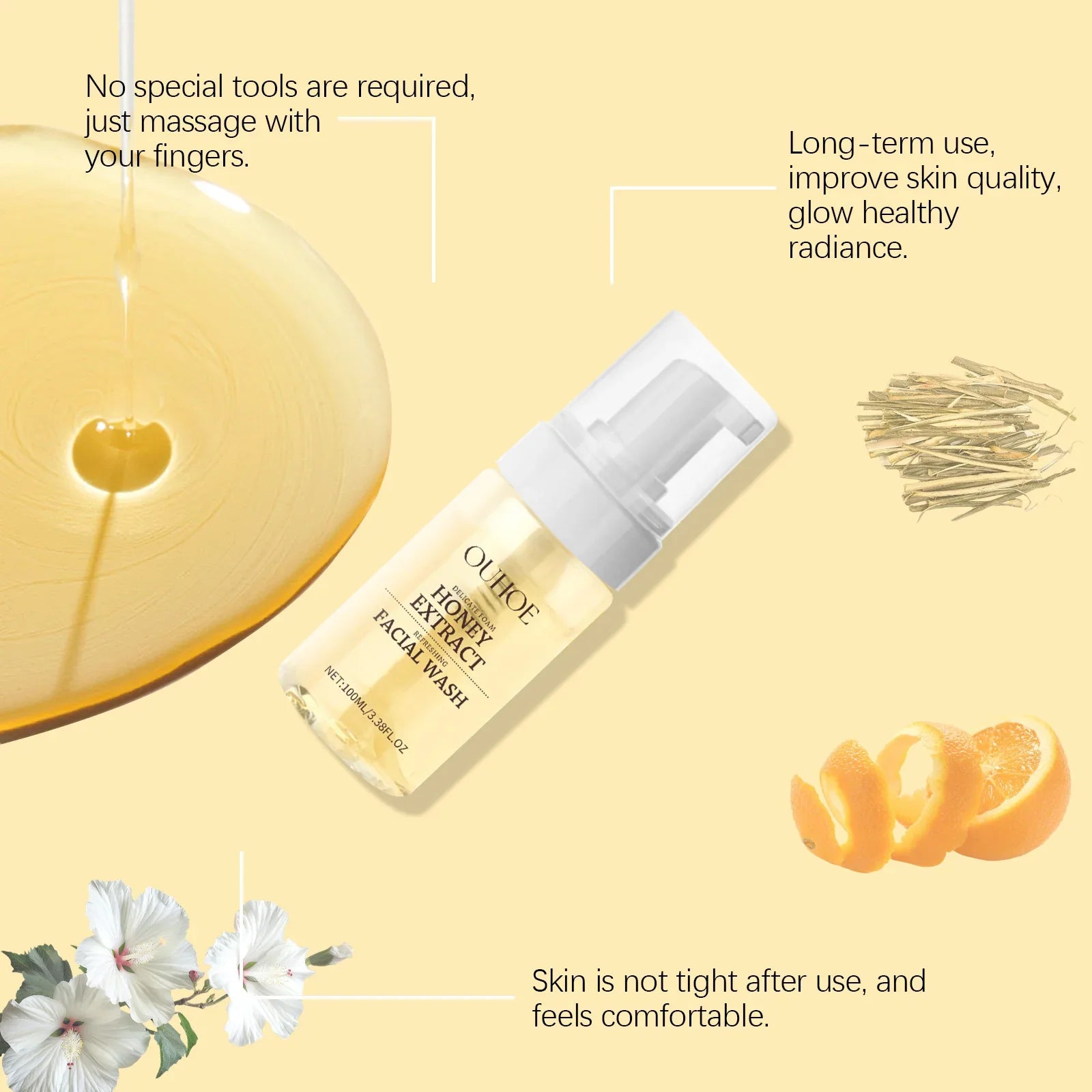 Honey Facial  Foaming Cleanser Gentle Oil Control Reduce Acne Blackhead Purify Pore Soothing Relieve Redness Hydrating Face Wash