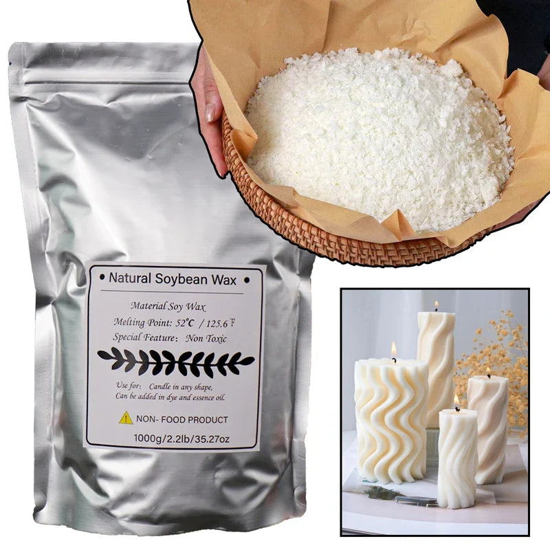 1000/500/250/100g Natural Soy Wax For DIY Handmade Candles Crafts 100% Additive-Free Scented Candle Raw Material Making Kit