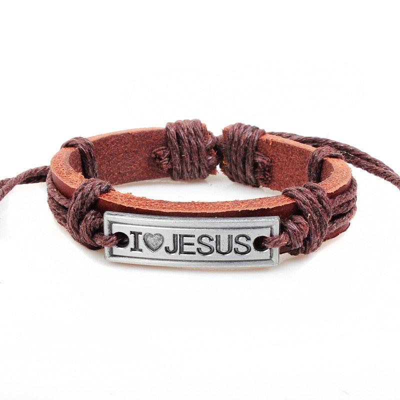 Vintage Leather Jesus Bracelet