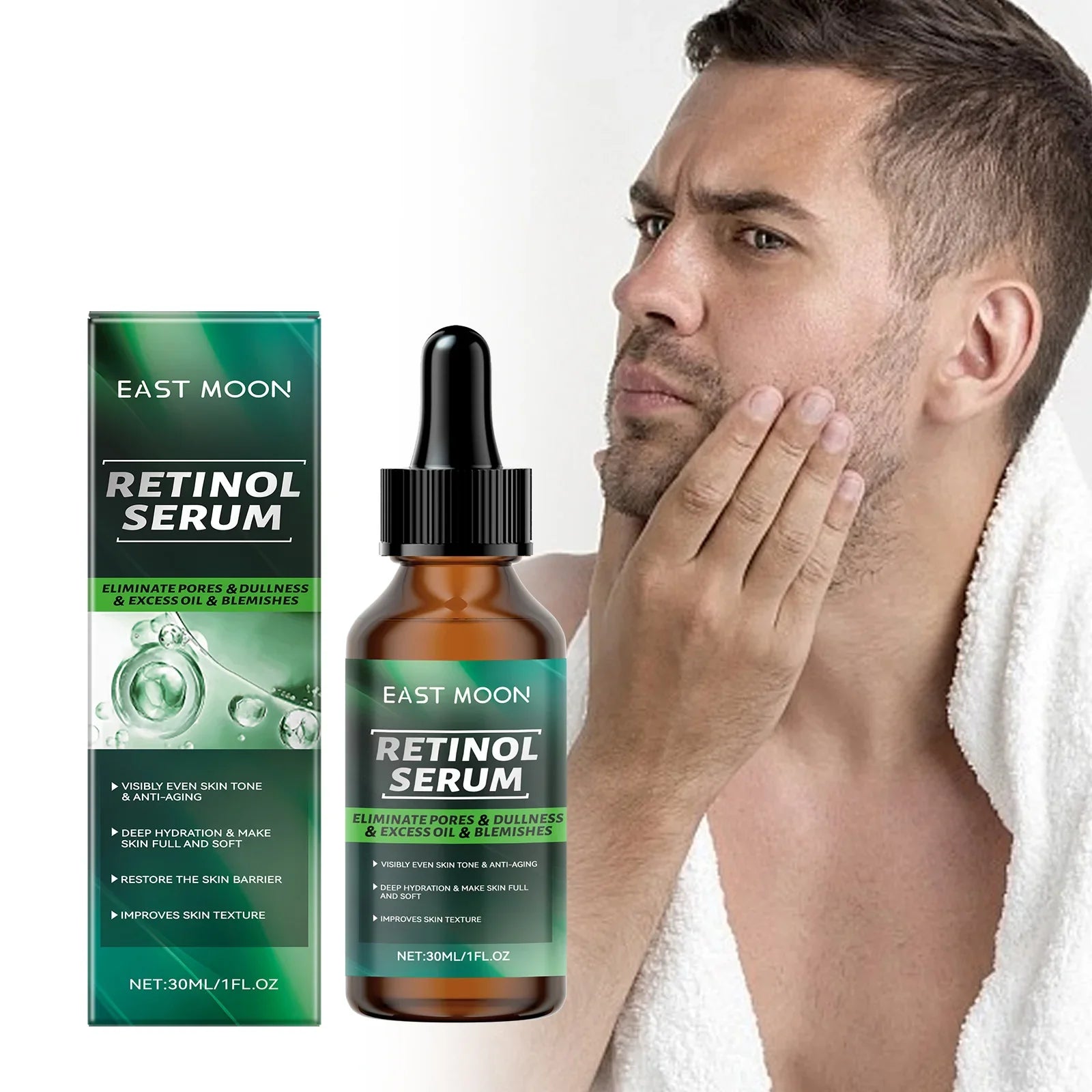 Men's Retinol Serum Hydrating Anti-Aging Oil Control & Pore Minimizer Lifting Tightening Smoothing Brightening Facial Treatment
