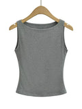 Women Double Layer Boat Neck Soft Slinky Tank Top
