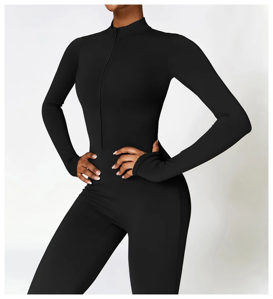 Zipper Workout Jumpsuit Sports Overalls Women Gym Clothing Running Long Sleeves Fitness Gym Tracksuit Short Sportswear Yoga Set