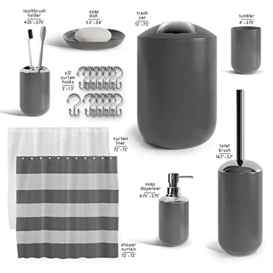 Bamboo Bathroom Accessory Set With Shower Curtain And Liner