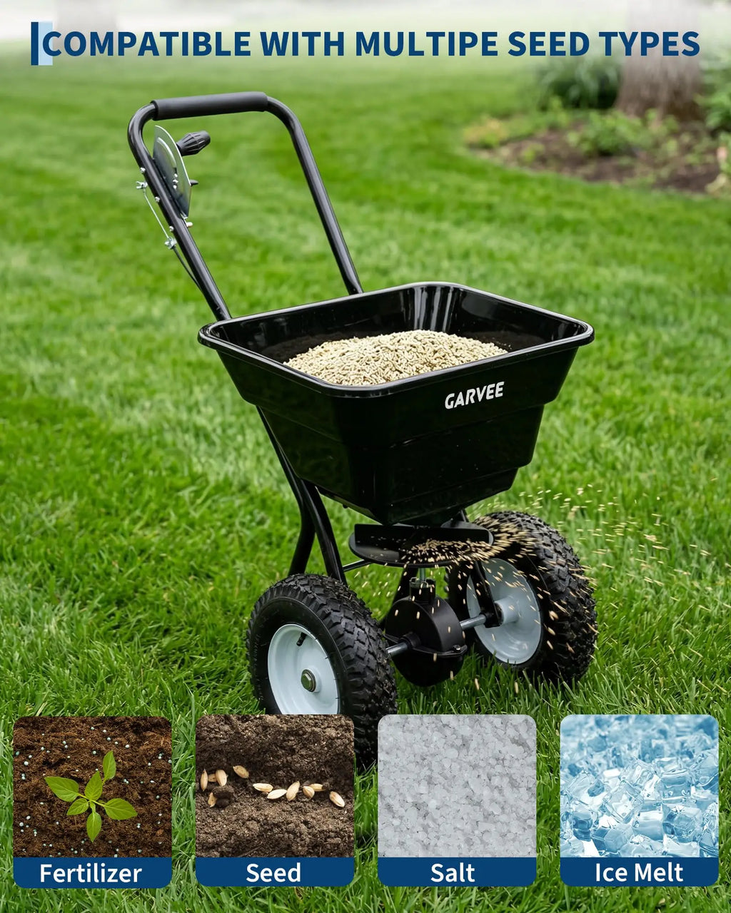 HiMISS Heavy Duty 80Lb Lawn Spreader Walk Behind Broadcast Spreader