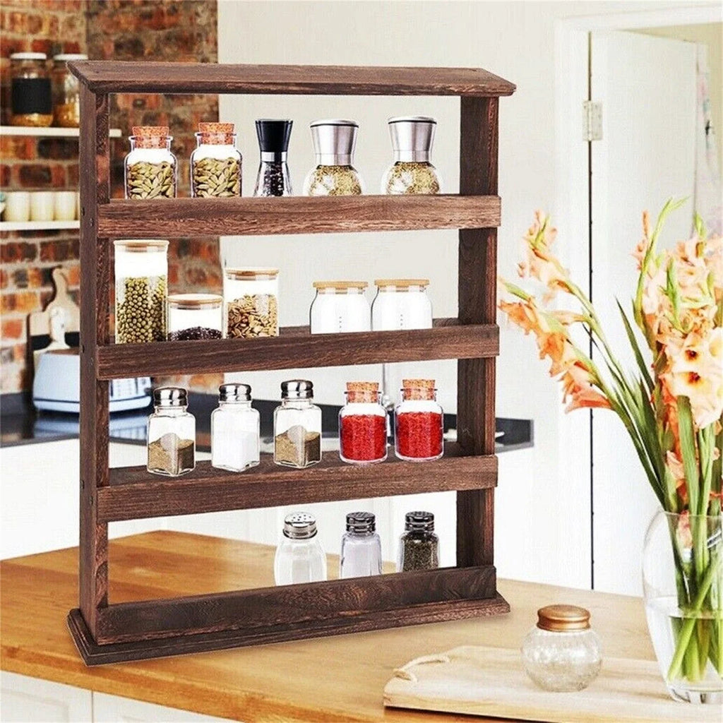 Rustic Torched Wood Wall Mounted 4-Tier Spice Rack
