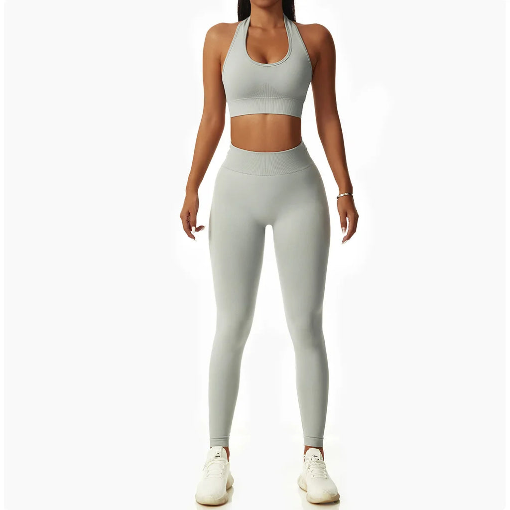 Sexy Halter Yoga Bra Gym Workout Push Up Running Sports Underwear Gathering Sports Vest Beautiful Back Fitness Top