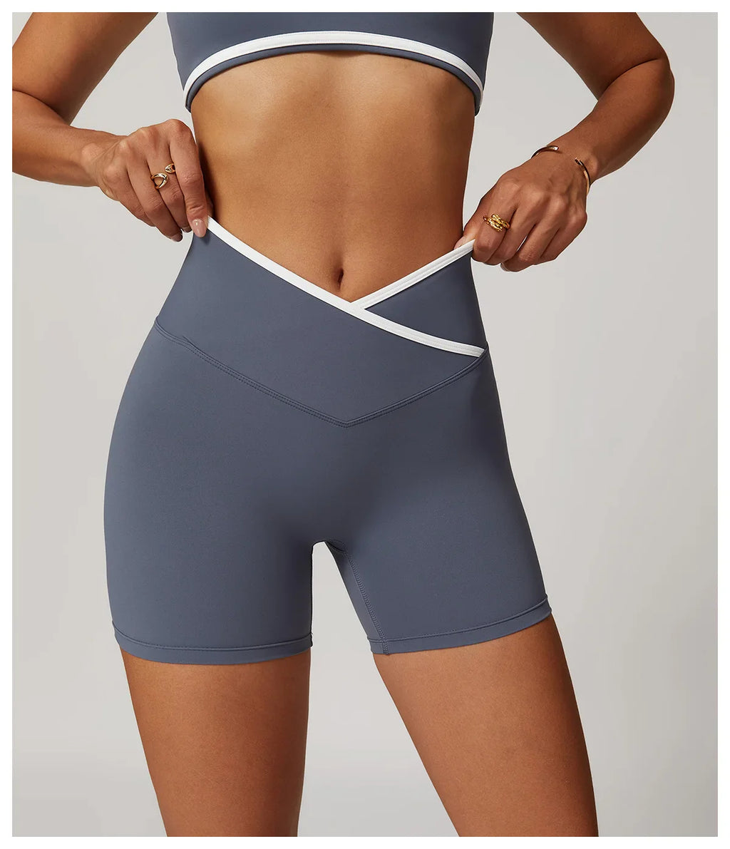 Yoga Shorts Women Fitness Shorts V-shaped Waist Running Cycling Shorts Breathable Sports Leggings High Waist Workout Gym Shorts