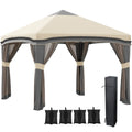 Outsunny 10x10ft Pop Up Gazebo Tent with Netting Height Adjustable Outdoor Party Shelter with Wheeled Carry Bag