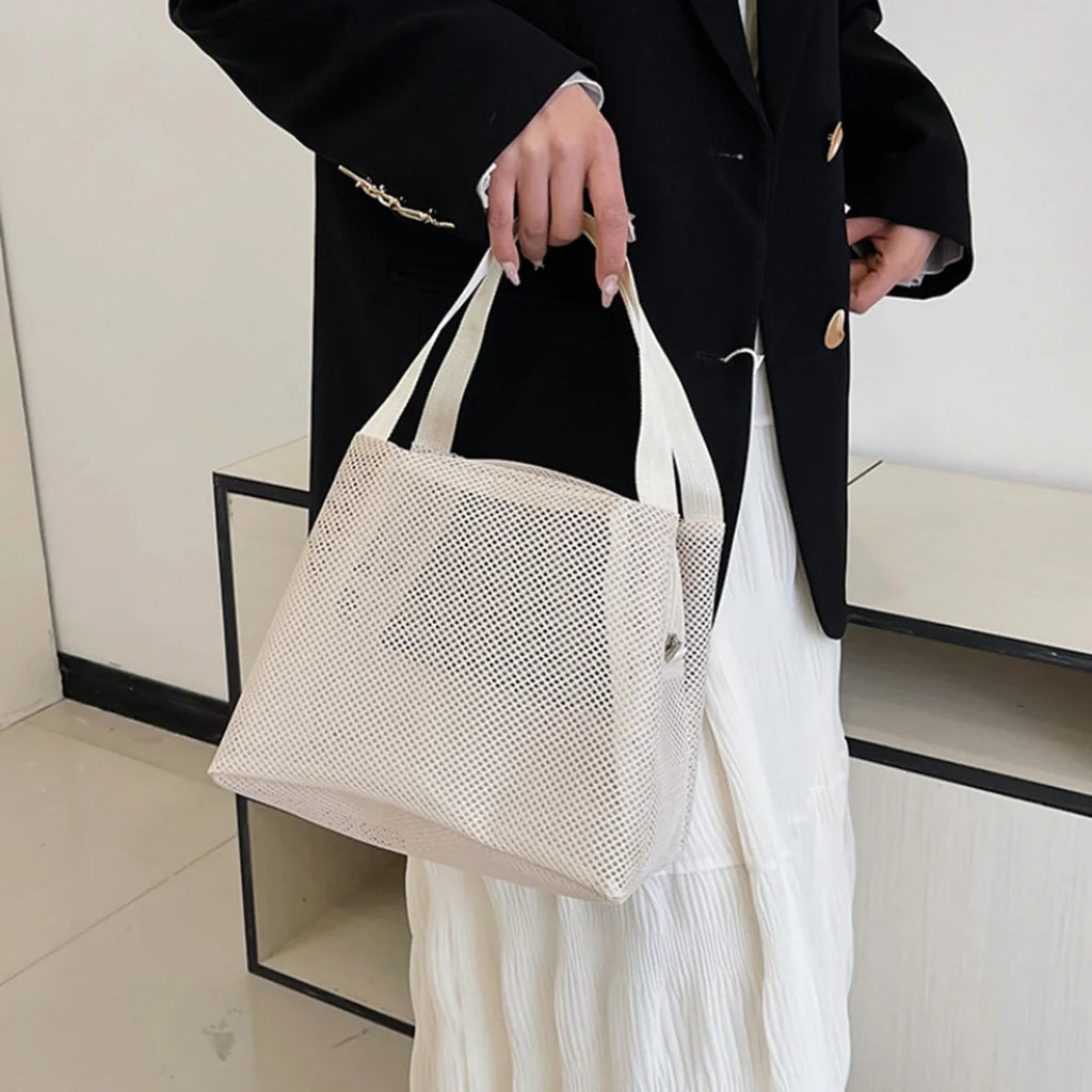 Large Capacity Travel Mesh Bag with Handle Portable Cosmetic Zipper Pouch Makeup Toiletry Beach Bag - New Design