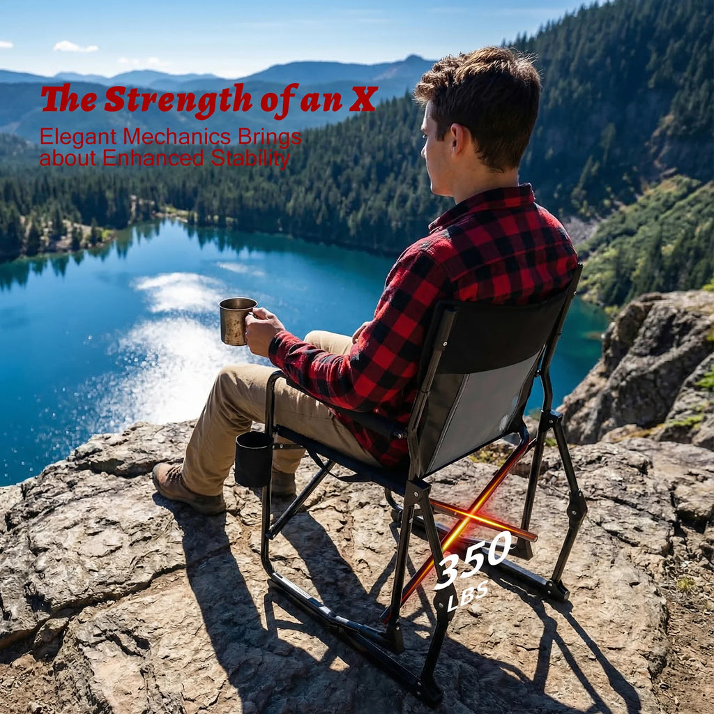 JHK Outdoor Folding Rocking Chair Portable Camping Patio Lounge