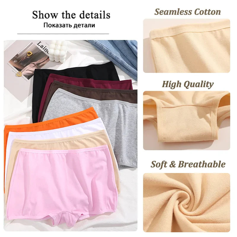 3PCS Women's  Cotton Seamless Panties Sports Boxers Underwear Female Solid Color Briefs Cozy Lingerie Intimate Underpants XS-XL