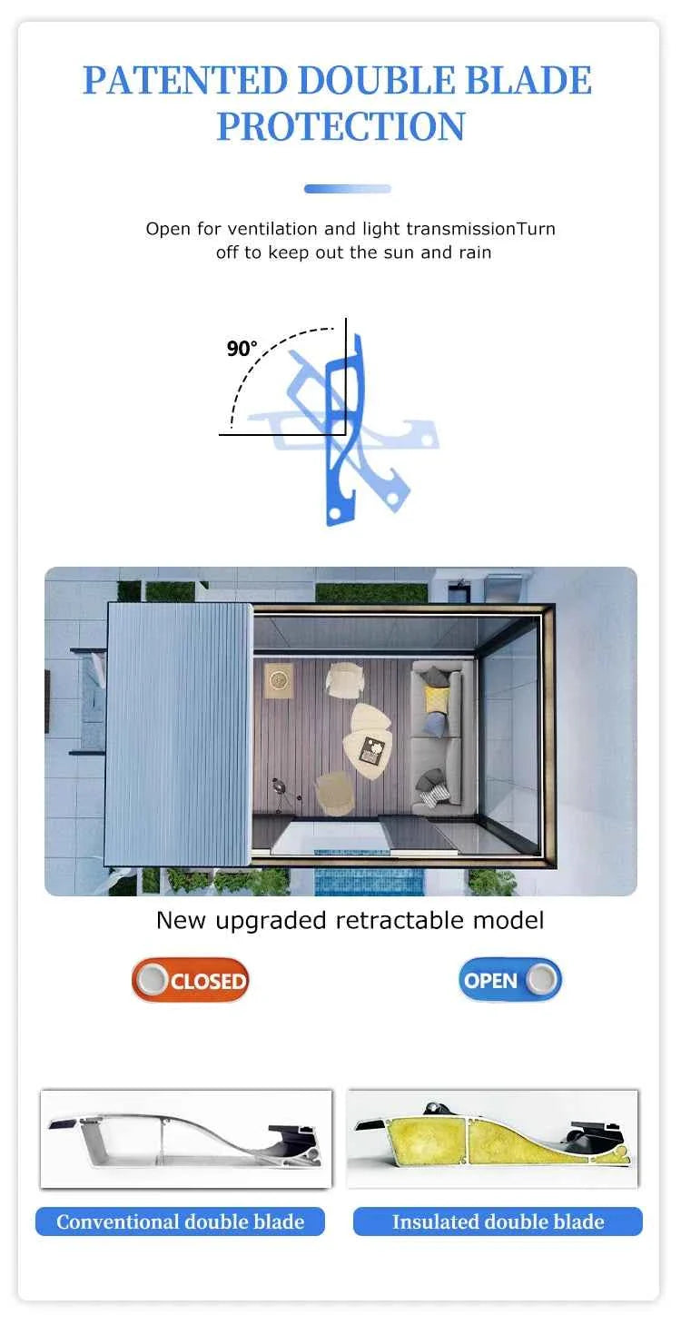 VMotorized Retractable Roof Pergola - Automatic PVC Gazebo & Metal Folding Roof System