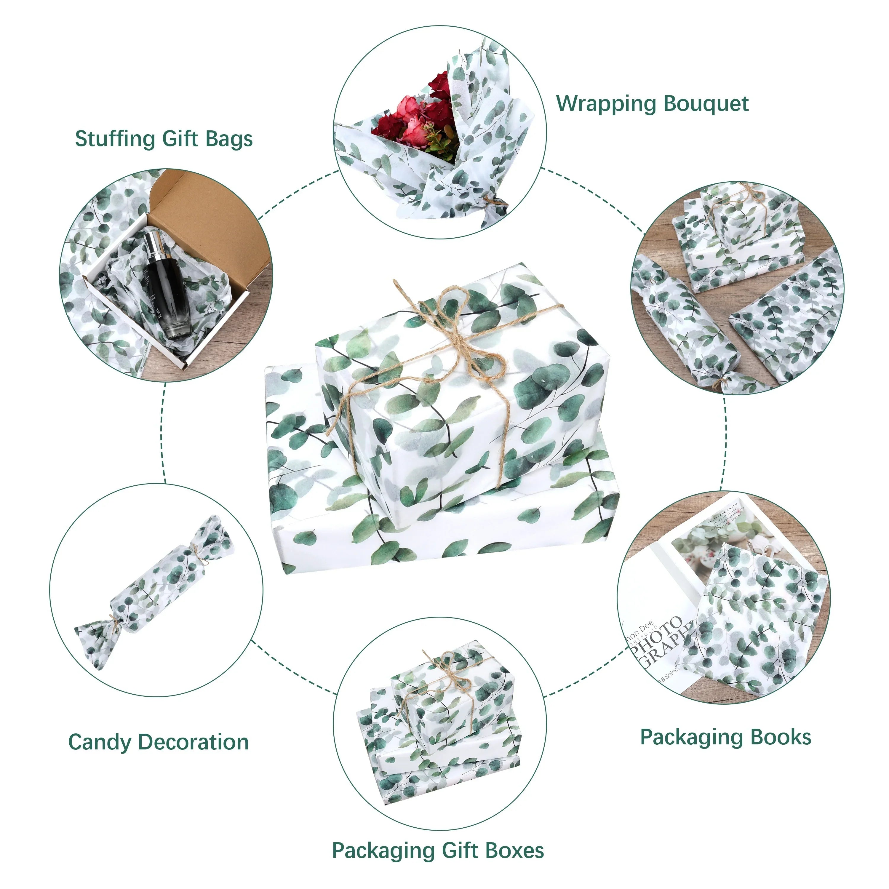 Eucalyptus & Snow Pear Tissue Paper | Green Leaf Design for Gift Wrapping