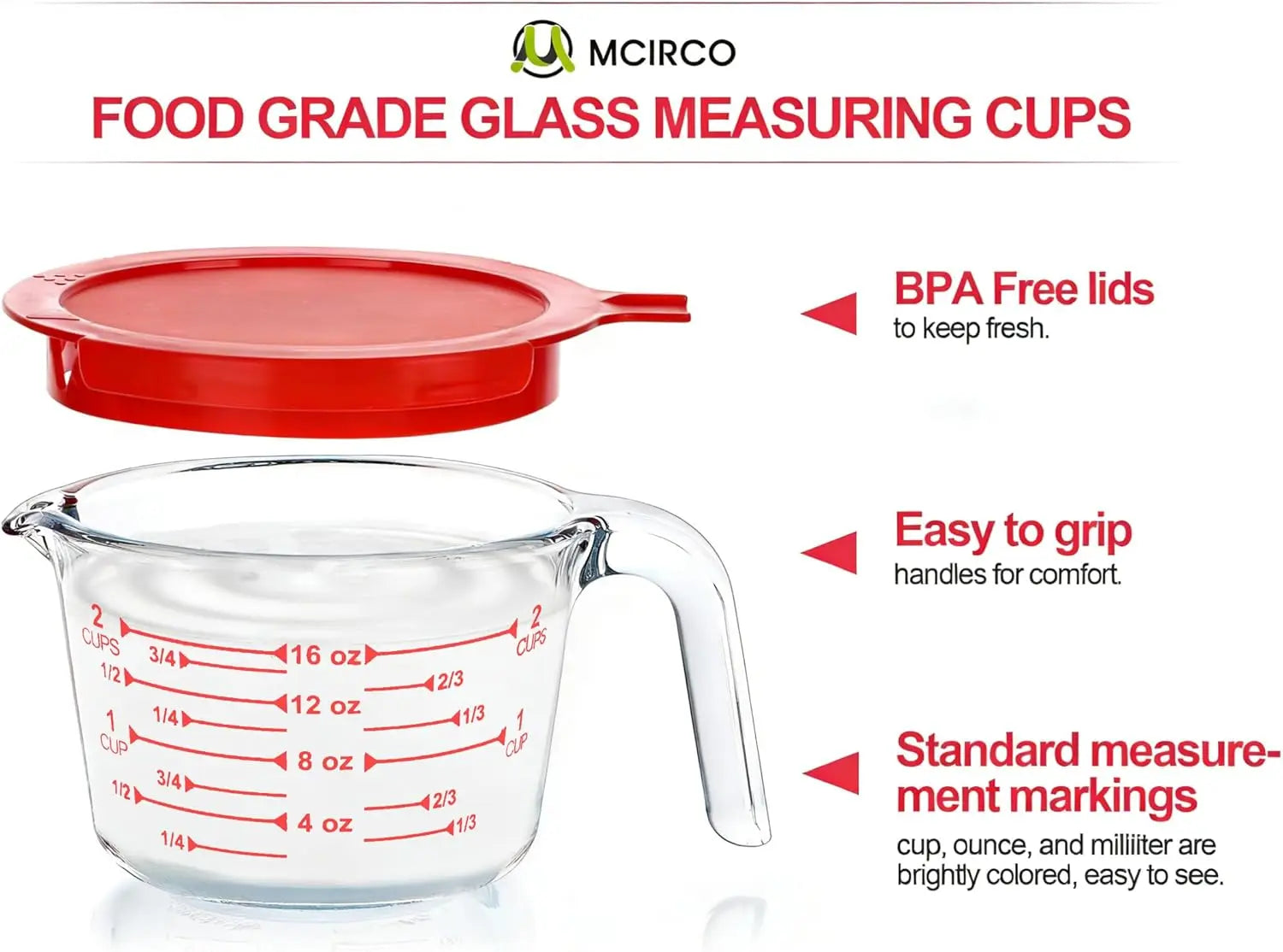 Glass Measuring Cups Set With Lids Borosilicate For Kitchen